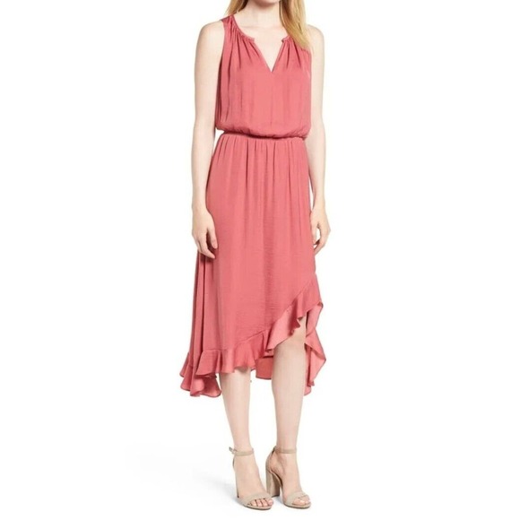 Vince Camuto Dresses & Skirts - Vince Camuto Sapphire Bloom Dress Womens XL Midi High Low Cinched Waist Blush